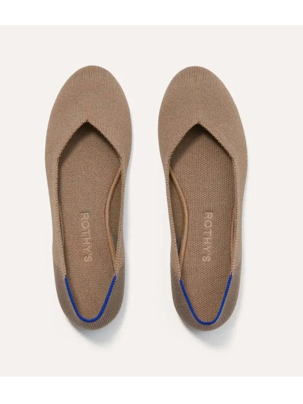 Rothy's The Point V Neck Knit Ballet Flats Brown Blue Accent Size 7.5